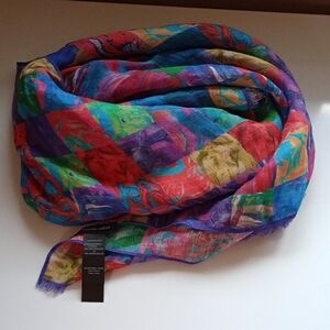 Purificacion Garcia Linen Blend Viscose laggenlook Colorful Abstract Scarf L